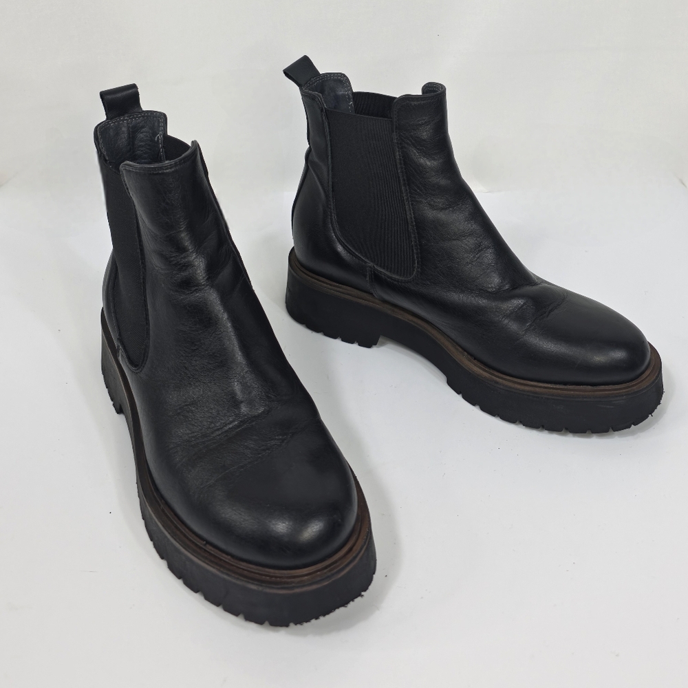 Piampiani Chelsea Boots Leather Black Lug Sole Italy Women's EU 38 US 8